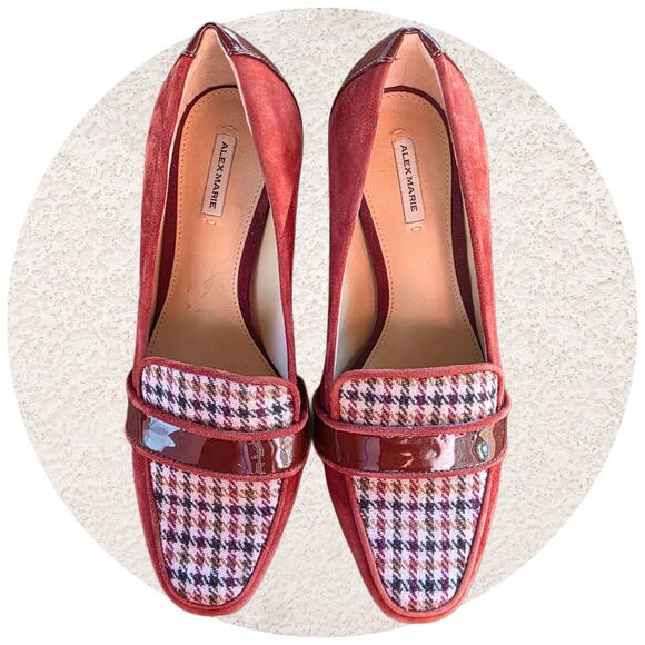 Alex Marie Phadia Suede and Houndstooth Fabric Block Heel Pumps Womens Size 8.5 - Picture 1 of 8
